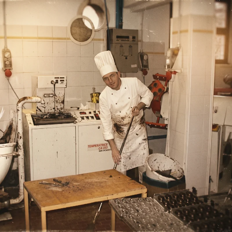 Il maestro cioccolatiere al lavoro nel primo laboratorio